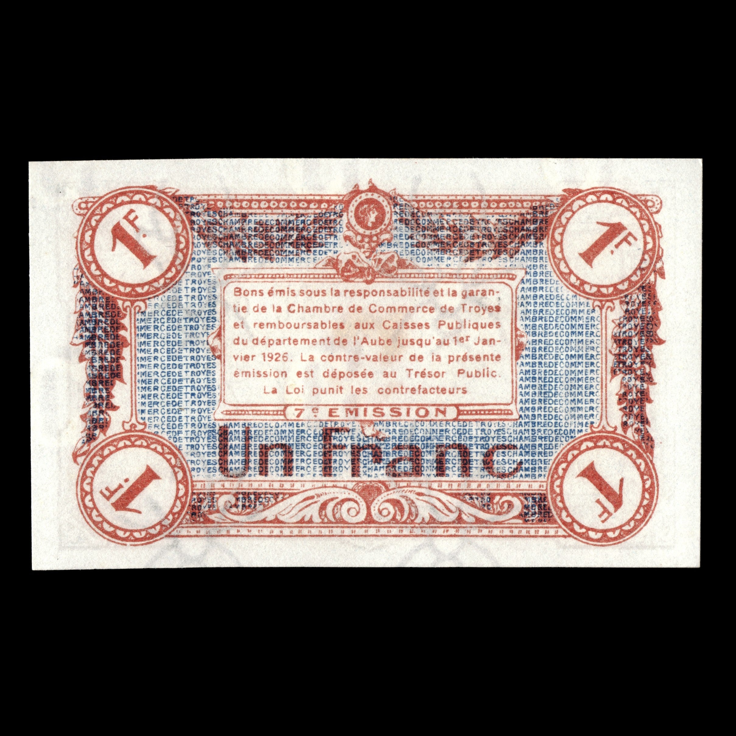 France 1916 Troyes 1 Franc Banknote