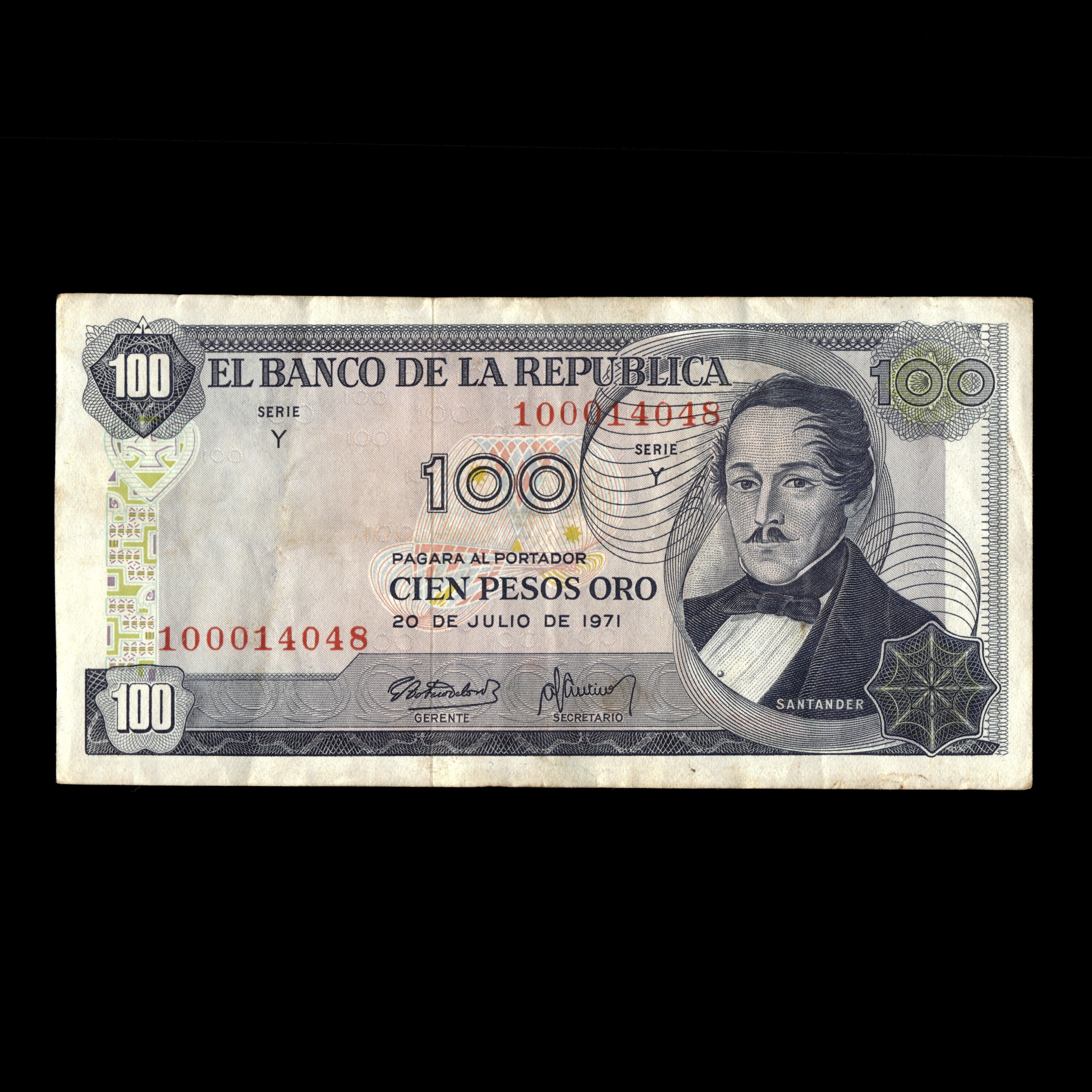 Colombia 1971 Billete de 100 Pesos