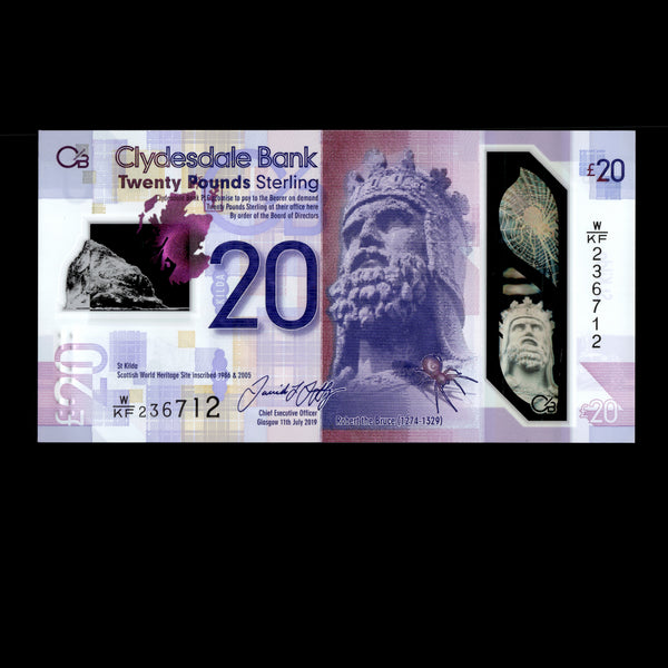 Scotland 2019 20 Pounds Clydesdale Bank Polymer Banknote