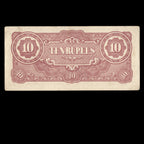 Burma (Myanmar) 1942-44 10 Rupees Japanese Occupation In WWII Light Print Banknote