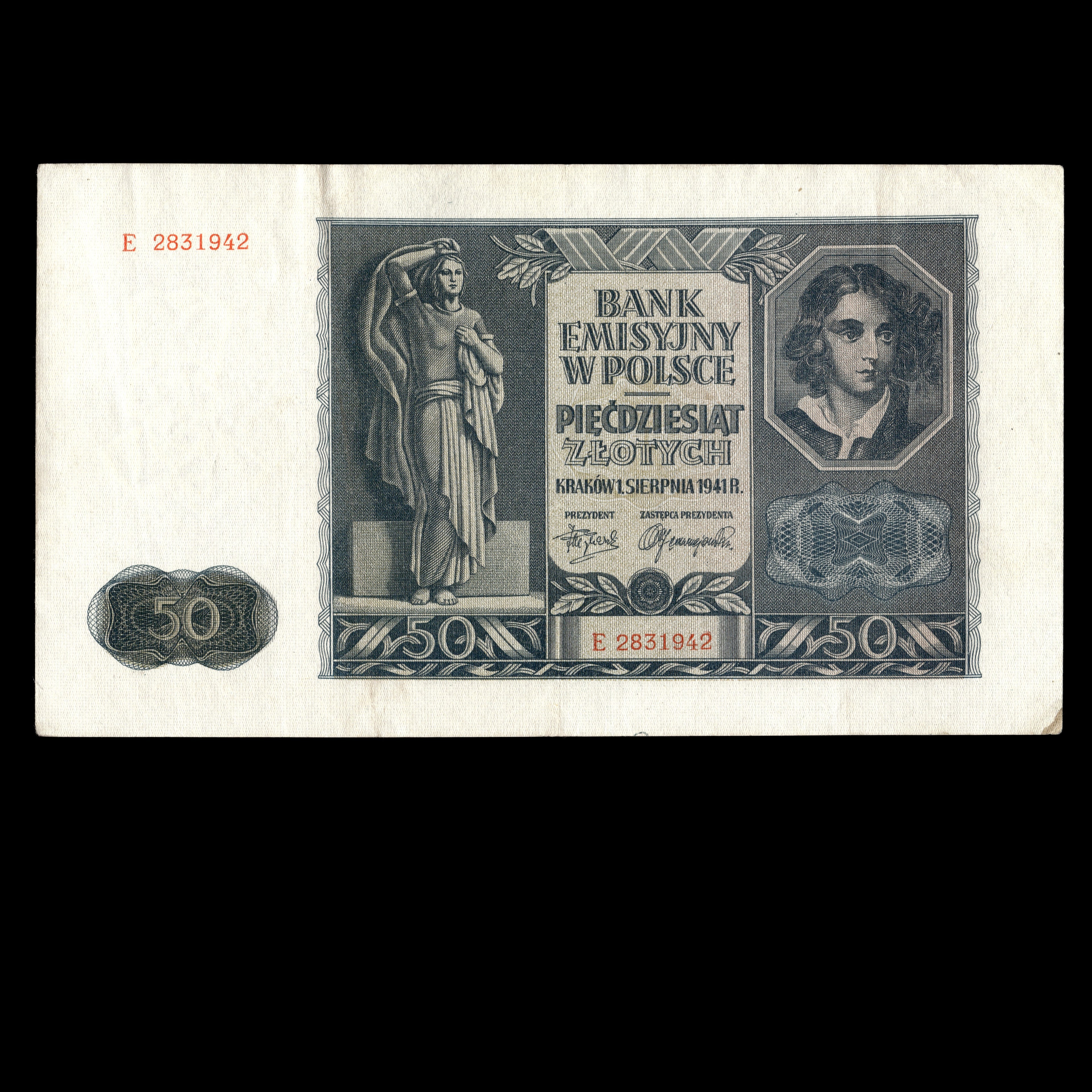 Poland 1941 50 Zlotych German Occupation In WWII Banknote