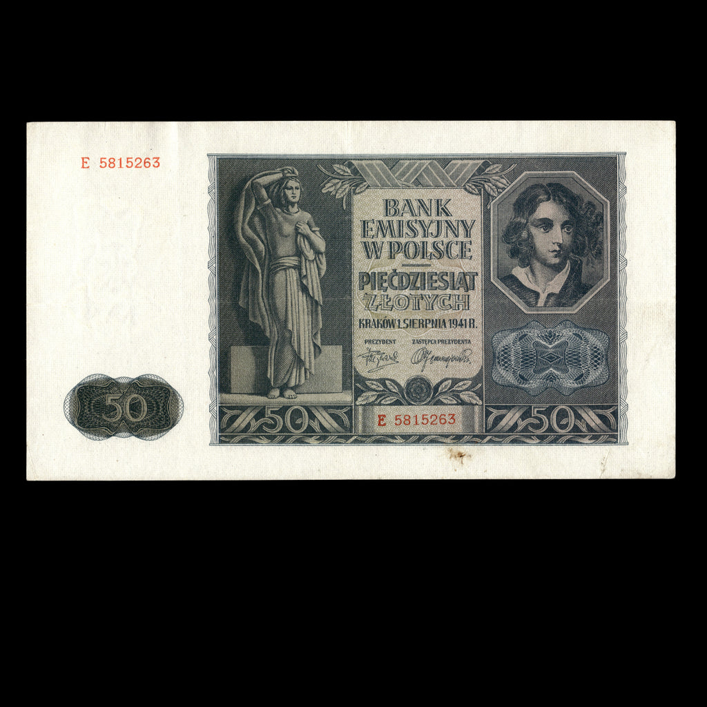 Poland 1941 50 Zlotych German Occupation In WWII Banknote