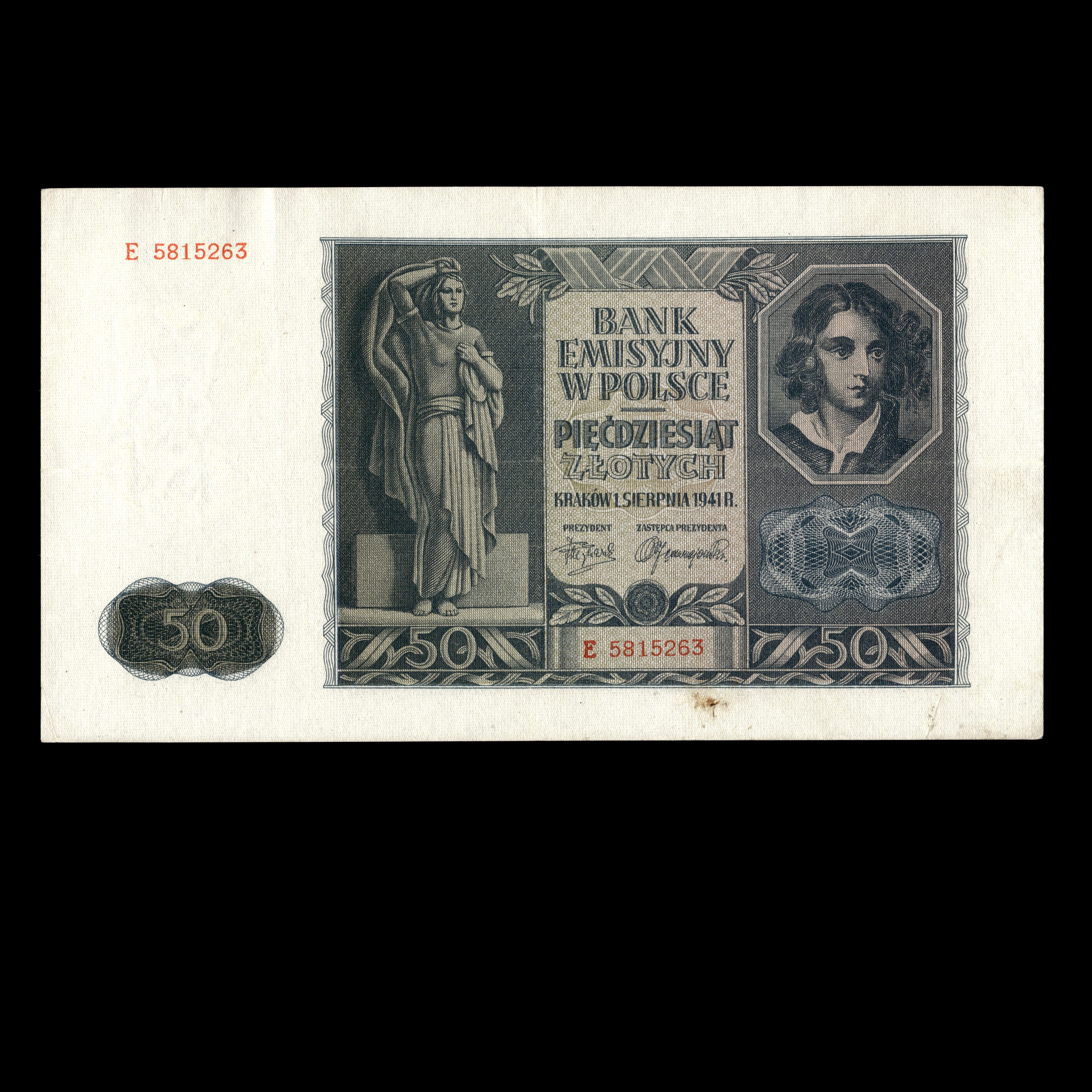Poland 1941 50 Zlotych German Occupation In WWII Banknote