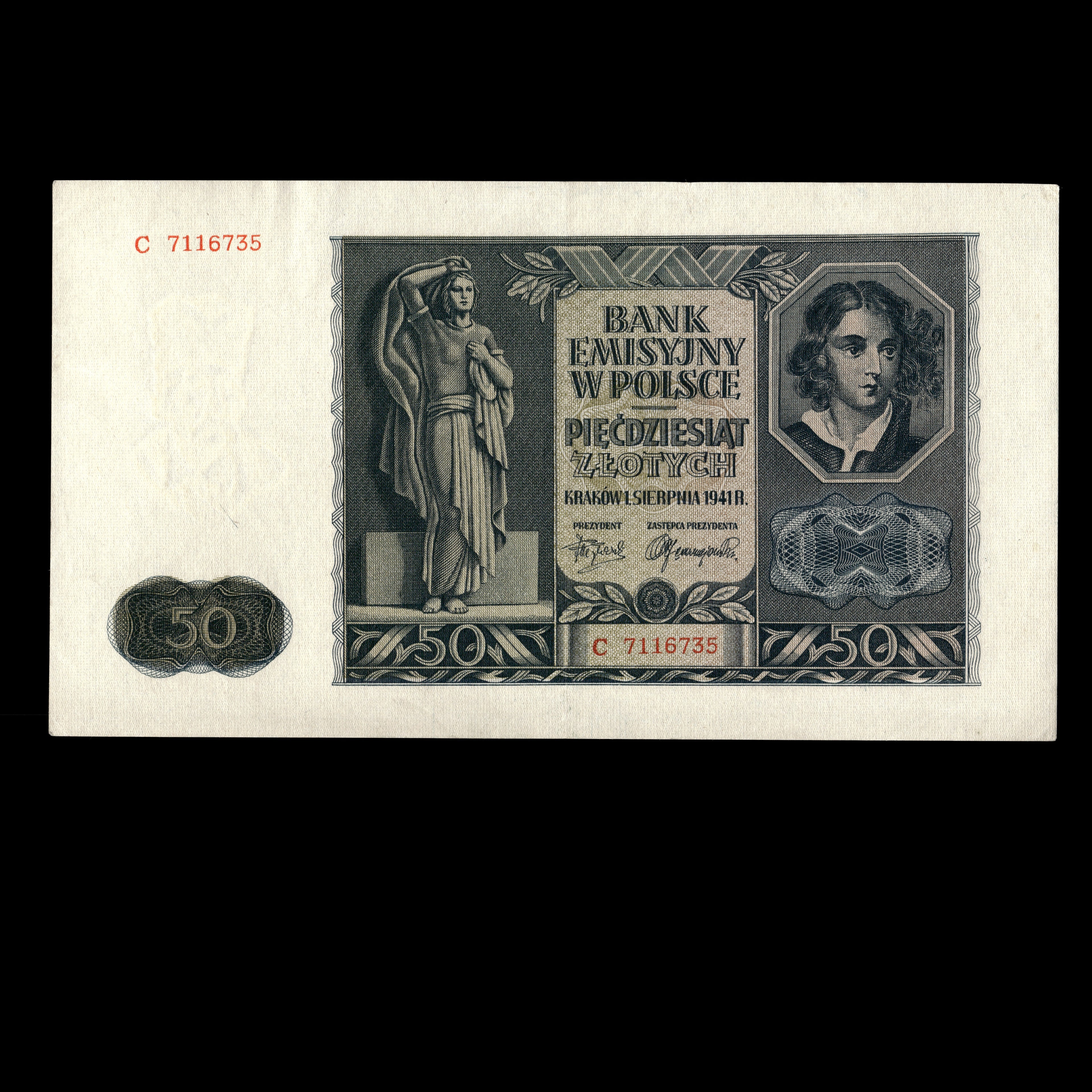 Poland 1941 50 Zlotych German Occupation In WWII Banknote