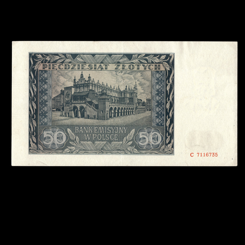 Poland 1941 50 Zlotych German Occupation In WWII Banknote