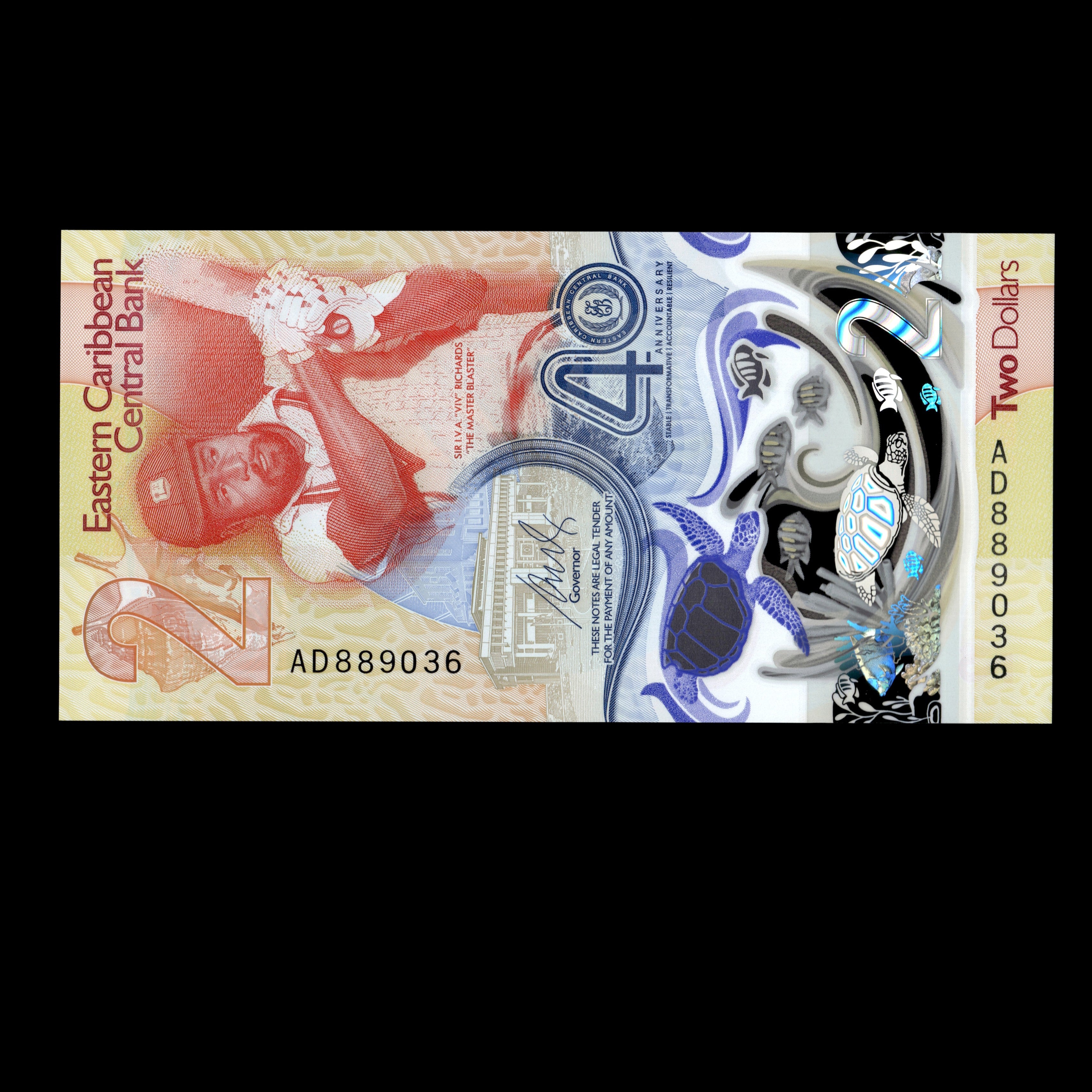 East Caribbean 2023 2 Dollars Polymer Banknote