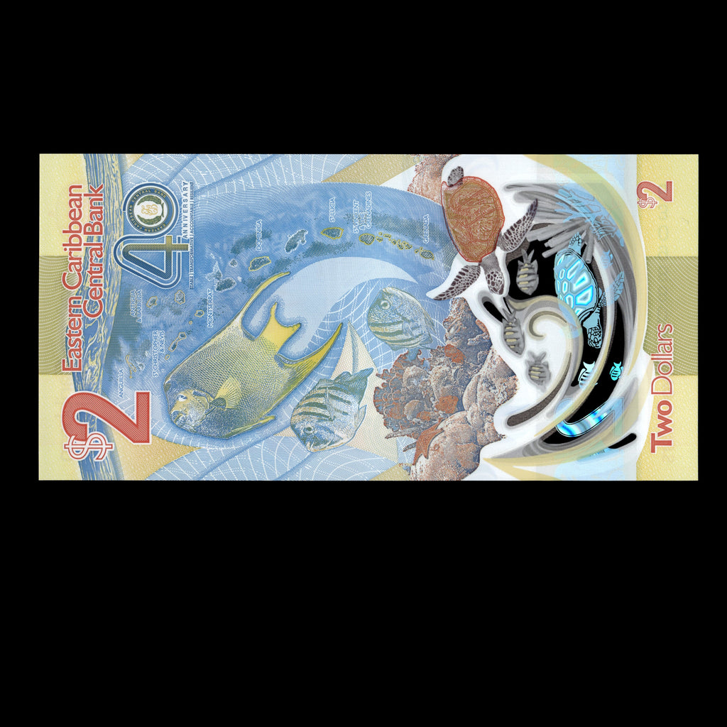 East Caribbean 2023 2 Dollars Polymer Banknote