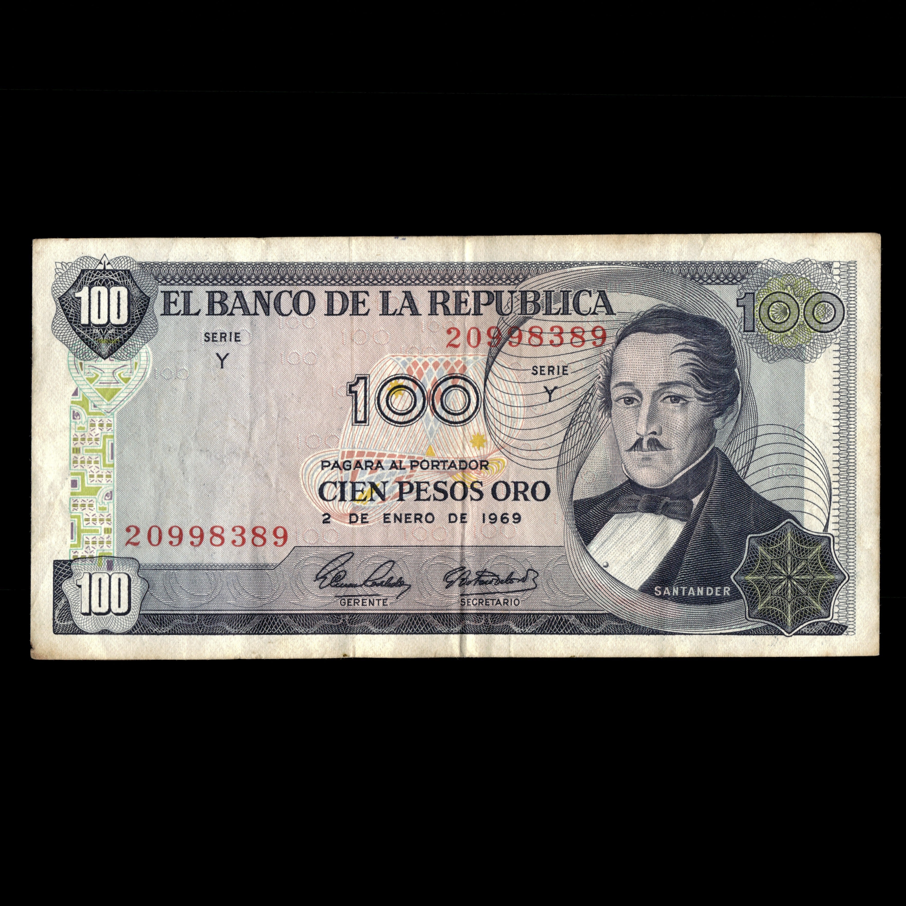 Colombia 1969 Billete de 100 Pesos