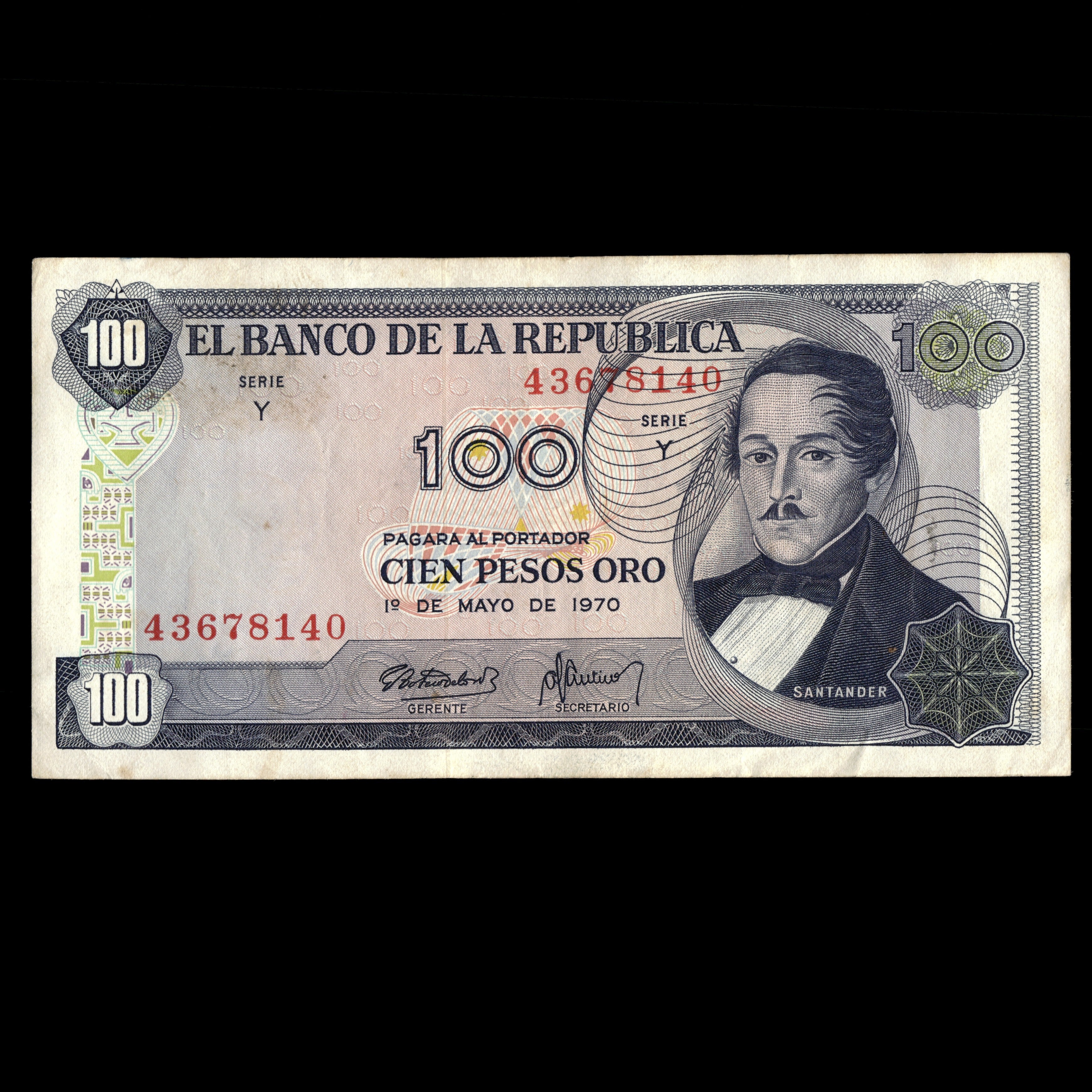 Colombia 1970 Billete de 100 Pesos