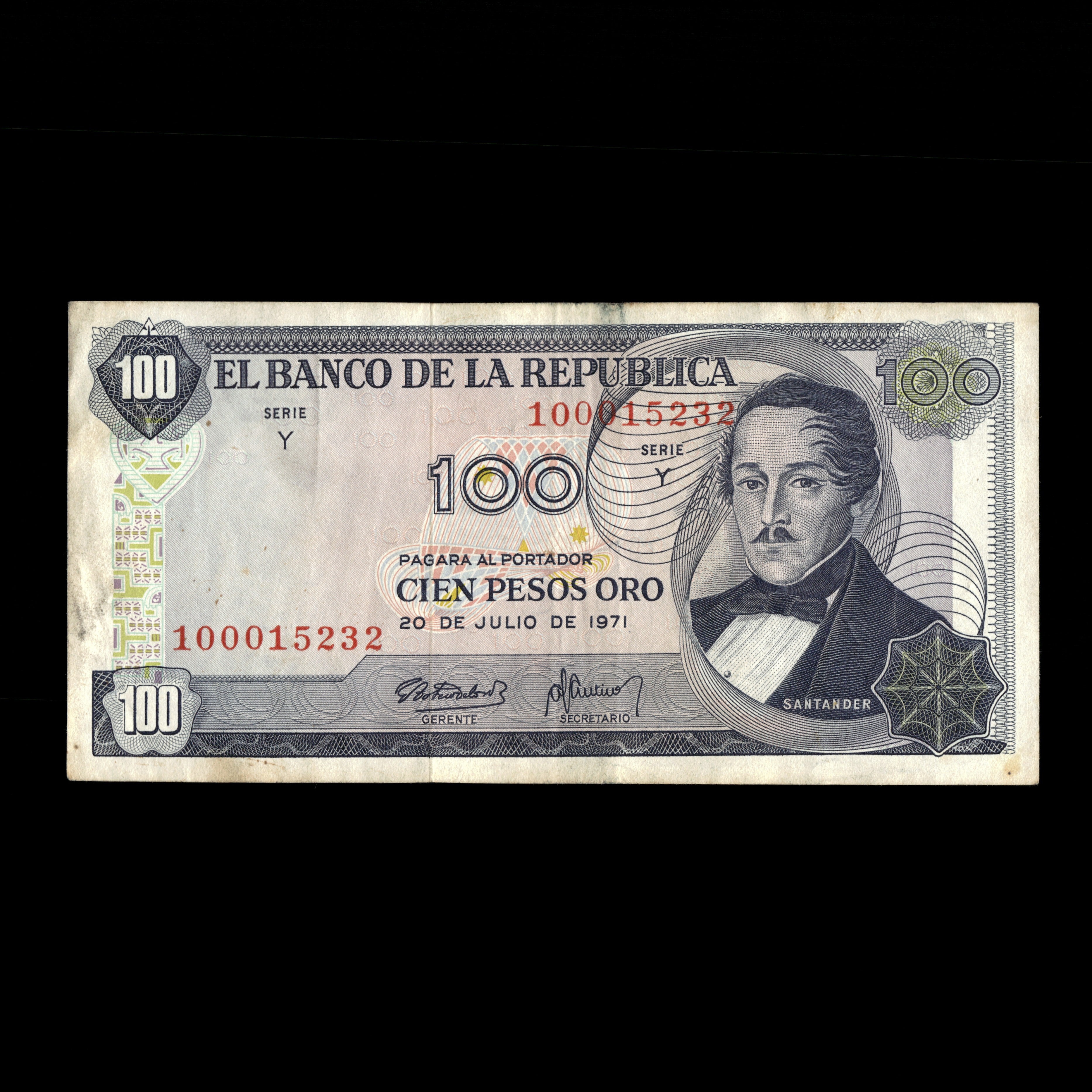 Colombia 1971 Billete de 100 Pesos
