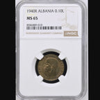 Albania 1940 R 0.10 Lek NGC MS65 Italian Occupation Coin