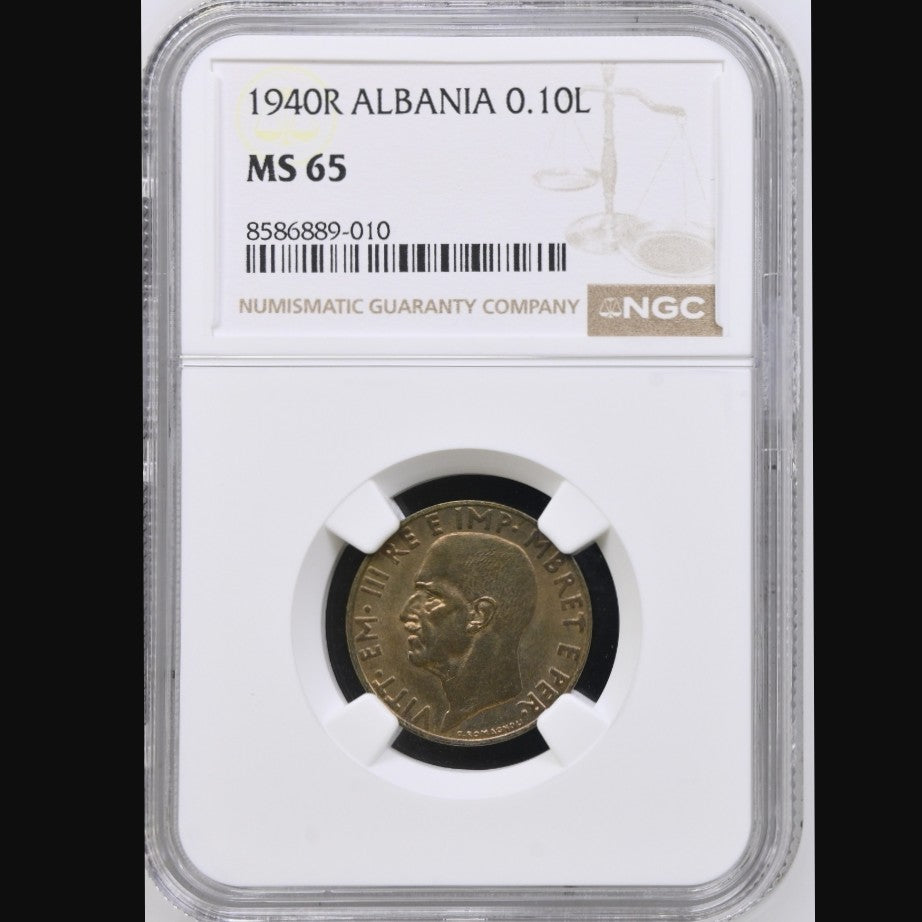 Albania 1940 R 0.10 Lek NGC MS65 Italian Occupation Coin